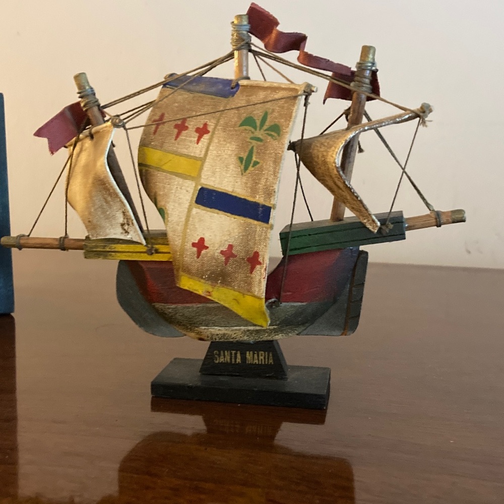 Vintage from 70s Colorful Wooden Ship Model Santa Maria